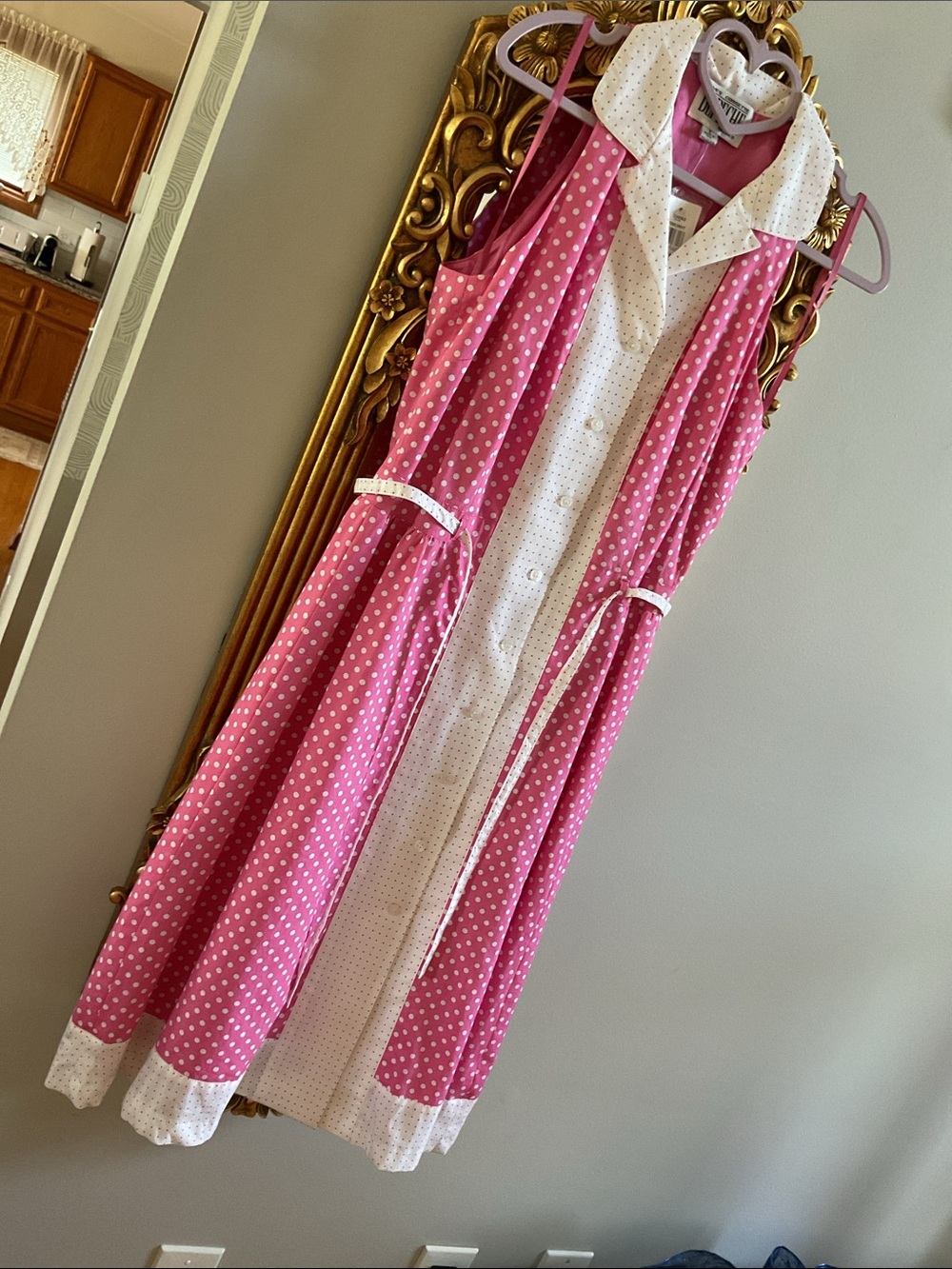 DEPECHE Ives Cossette Pink and White Polka Dot Cotton Halter Sun Dress Size 8